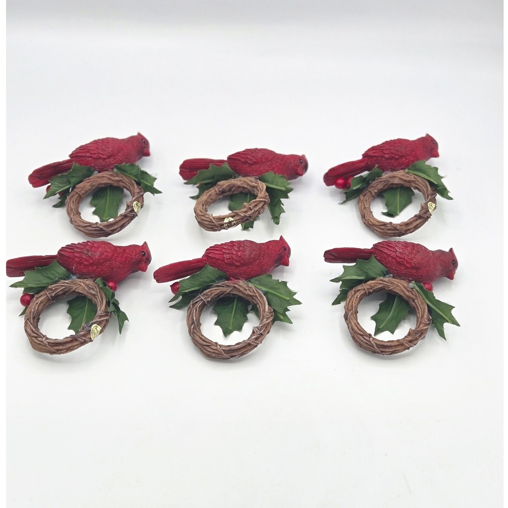 Cardinal Bird Christmas Napkin Rings Holders Holiday Table Decor Set of‎ 6
